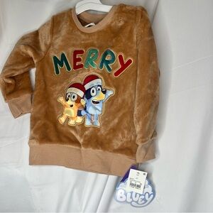 Toddler Boys Girls Brown Bluey Bingo Merry Christmas Wooby Fleece Sweatshirt 3T